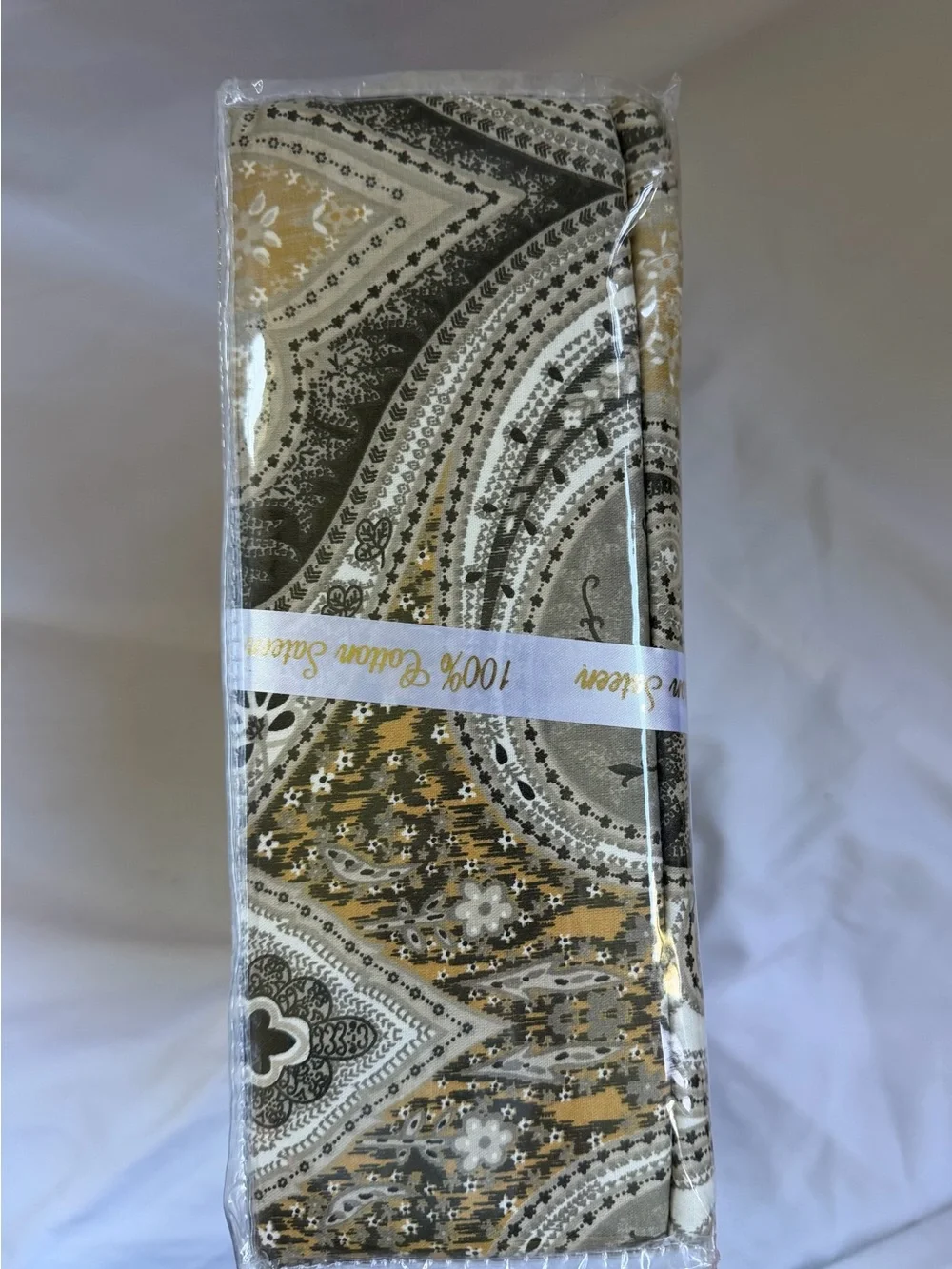 Milano King Duvet Set 3 PC 300 TC 100% Cotton Sateen Paisley Gray Gold New